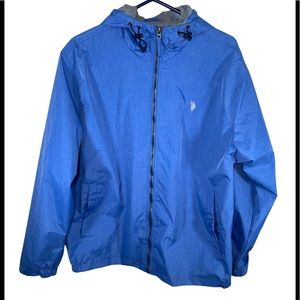 US Polo Association Men’s Blue Hooded Rain Jacket ( size Large)